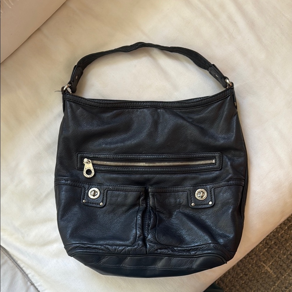 Black Shoulder Bag with Gold Hardware